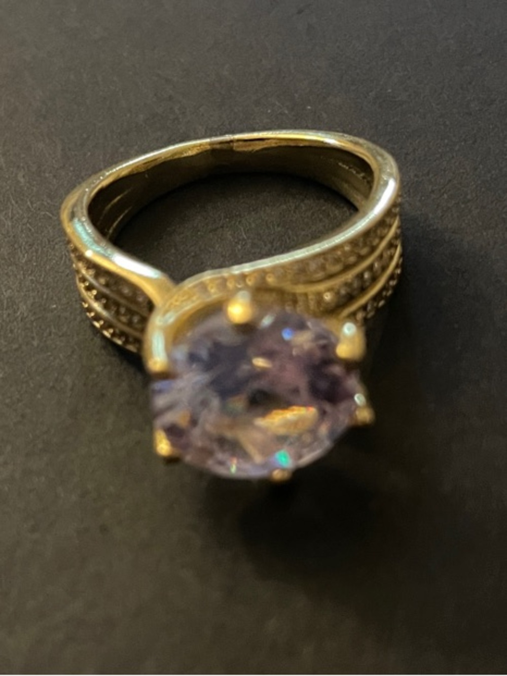 Gold-Tone Ring with Center Lavender Stone